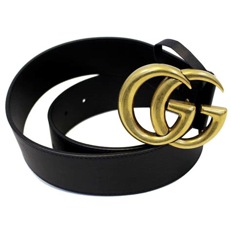 Women's Slim Black Leather Belt With Double G Buckle.